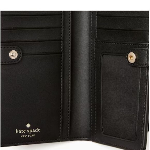 KATE SPADE ♠️ LEATHER SAFFIANO LARGE BLACK LADIES WALLET OUTSIDE ZIP POCKET NWOT - Picture 4 of 7